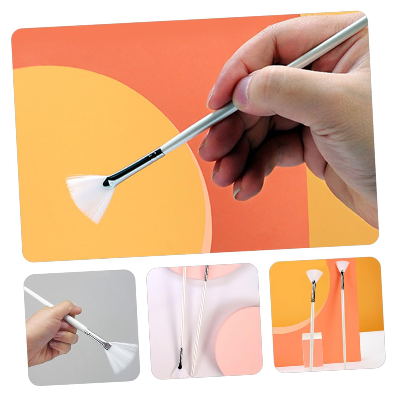 6Pcs Fan Shaped Facial Mask Brush Cosmetic Brush Facial Applicator Applicator Brush Chemical Peel Brush Facial Mask Brushes Makeup Brushes Face Mask White Wooden Handle