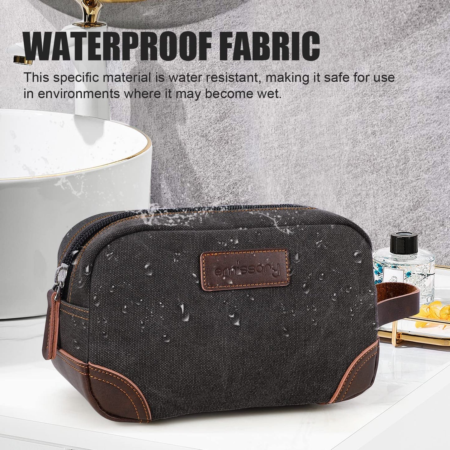Travel Toiletry Bag for Men, Leather and Canvas Toiletry Bags, Dopp Kit for Men, Travel Bathroom Bag Men'S Shaving Kit, Travel Kit Small Bag for Men, Shaving Bag for Travel Accessories (Gray)