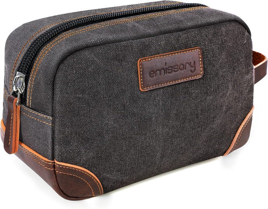 Travel Toiletry Bag for Men, Leather and Canvas Toiletry Bags, Dopp Kit for Men, Travel Bathroom Bag Men'S Shaving Kit, Travel Kit Small Bag for Men, Shaving Bag for Travel Accessories (Gray)