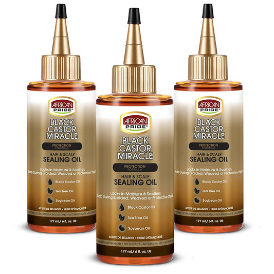 Black Castor Miracle Hair & Scalp Sealing Oil - Locks in Moisture & Soothes, Contains Black Castor Oil, Tea Tree Oil, Soybean Oil 6 Oz (3 Pack)