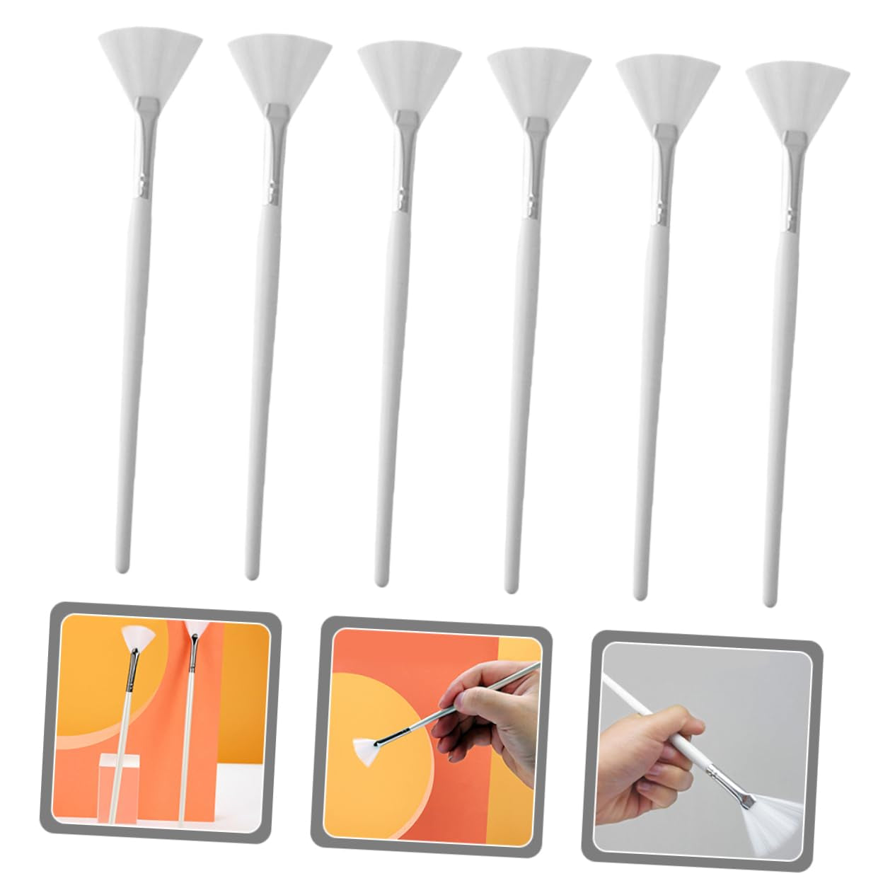 6Pcs Fan Shaped Facial Mask Brush Cosmetic Brush Facial Applicator Applicator Brush Chemical Peel Brush Facial Mask Brushes Makeup Brushes Face Mask White Wooden Handle